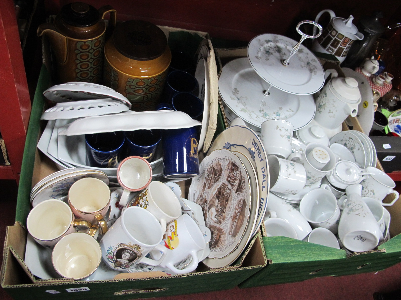 Brazilian Table Pottery, Hornsea, Denby Dale pie plates, etc:- Two Boxes.