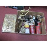 Cow & Gate, and other tins, trophies, brass ware:- One Box, magazine rack.
