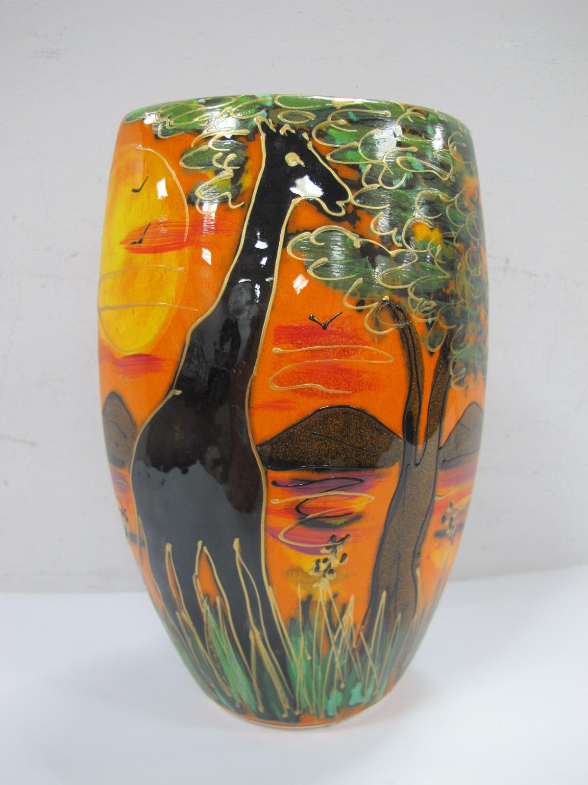 An Anita Harris 'Savanna (Giraffe)' Oval Vase, gold signed, 19cm high.