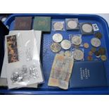 A Collection of Coins, including an 1897 Victoria silver crown, 1976 Danbury Mint silver ingot,