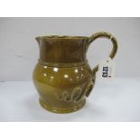Tobin Green Glaze Jug, with reptile skin effect handle fanning out to body, 6206 and name under