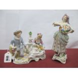 Continental Porcelain Courting Regency Couple Figure Group, stamped 594, blue crown over K stamp
