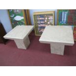 A Pair of Travertine Coffee Tables for Ponsfords of Sheffield, each with square 60cm top, on