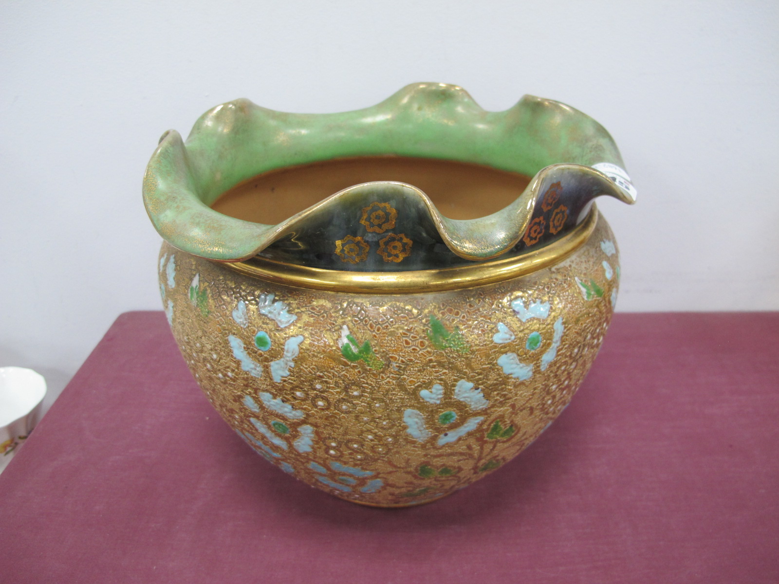 Doulton Stoneware Jardiniere, with chine body and foldover rim, 19cm high.