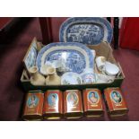 XIX Century Blue White Meat Plates, (damaged), Rowntree tins, Coronation cups, a pair of resin