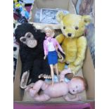 Dean's Childsplay Gold Plush Teddy Bear, with growling facility and a black monkey, Pedigree doll,