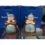 Royal Doulton Salt & Pepper Pots, 'Votes for Women', 8cm high and 'Toil for Men', both boxed.