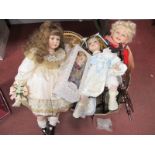 Dolls - Leonardo and Heritage, in boxes, four Leonardo, plastic, two dolls chairs.