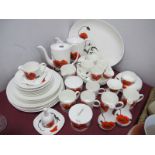 Wedgwood Susie Cooper Design 'Corn Poppy' Table China, of approx. 53 pieces including two coffee