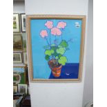 Brian William, 'Potted Pink Geranium', oil painting, signed and dated '22 lower left, 50 x 39.5cm.