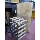 An Ash Rectangular Butchers Block; together with a wine rack. (2)
