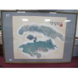 Oriental Signed Abstract Watercolour, with red seal marks, black character marks 41.5 x 50cm.