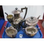 A Victorian Silver Plated Tea Set 'Made in Sheffield', (four piece) etc:- One Tray