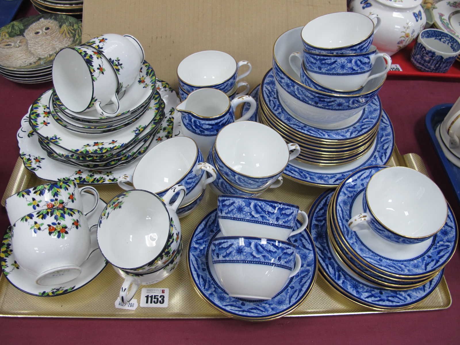 Foley China Blue White Tea Service, together with a Melba China tea service, etc:- One Tray.