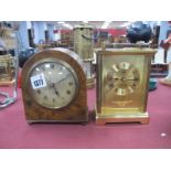 A Walnut Dome Cased Mantle Clock,with French movement, on brass bun feet, 15cm high, Acctim