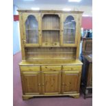 Ducal Pine Dresser Top, with glazed cupboard doors, base with three top drawers, over three cupboard
