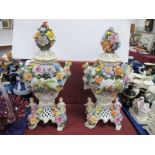 A Pair of Dresden Mid to Late XX Century Ceramic Urn Vases, each with hand painted Regency