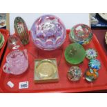 Paperweights, including large swirl design, 13cm diameter, terrestrial, Guernsey, Millrace, teapot