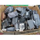 Cameras - Olympus,Kodak, Fuji Film, Zorki, Agfa, etc lenses, video camcorder's, etc:- One Box.