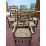 Titchmarsh & Goodwin a Set of Six (One Arm, Four Single) Ash Elm Ladderback Chairs, with rush seats,