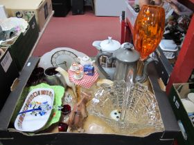 Alabaster Mantle Clock, Shaw & Fisher coffee pot, Tesco teapot, Copeland Pacifico coffee pot, Goebel