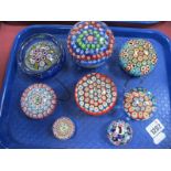 Paperweights - millefiore caned, etc, the widest 9.5cm (8):- One Tray