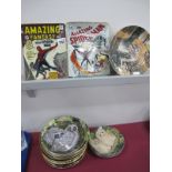 Owl Themed Plates, Wedgwood, Danbury Mint, (23), Two Spiderman rectangular wall plaques (25).