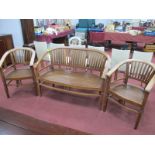 Hardwood Conservatory Furniture Two Seater Settee; together with two armchairs.
