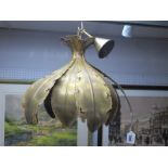 Holm Sorenson, Danish, Brutalist Torch Cut Patinated Brass Onion lamp, numbered 6395 to makers paper