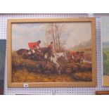 D. Long, Huntsmen in full persuit, oil on board, signed lower left, 45.5 x 60.5cm.