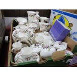 Wedgwood China 'Hathaway Rose', coffee cans, saucers soup bowls, vase, heartbox:- One Box.