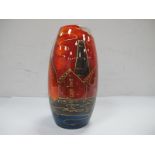 An Anita Harris 'Potteries Past' Skittle Vase, gold signed, 16.5cm high.