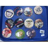 Tin Badges, music themed circa late 1970's including Thin Lizzy Bad Reputation End of Tour (x 2),