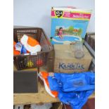 Sindy Swimming Pool, and accessories, in box, inflatable tents, life belts, two buckets etc. Bug