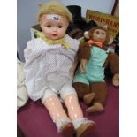 Mae Star Doll (may need attention); plastic and brown plush monkey. (2)