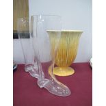 A Pair of Novelty Glass Drinking Boots, 34cm high; plus a large Beswick vase. (3)