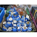 Devon & Cornwall Blue Place Name Pottery, Carnival and other glassware, etc:- Two Boxes.