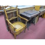 A Jones Treadle Sewing machine, plus commode chair. (2).