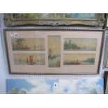 Oriental: Five Japanese watercolours, featuring junks, fishing boats, dwellings and mountains, 58