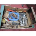 Wesco Oil Can, spanners, hand drill, Moore & Wright rule, hammers, other tools:- One Box.
