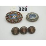 Two Decorative Oval Micromosaic Brooches, depicting flowers, together with a bar brooch, circular