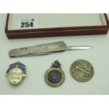 A Folding Pocket Knife with Hallmarked Silver Scales, a hallmarked silver medallion pendant "S&D