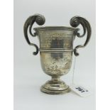 A Hallmarked Silver Twin Handled Trophy Cup, Walker & Hall, Sheffield 1922, engraved "Eckington,