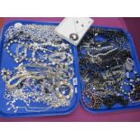 Assorted Costume Bead Necklaces, imitation pearls, diamanté, etc :- Two Trays