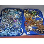 A Mixed Lot of Assorted Costume Jewellery, including bead necklaces, bracelets etc :- Two Trays