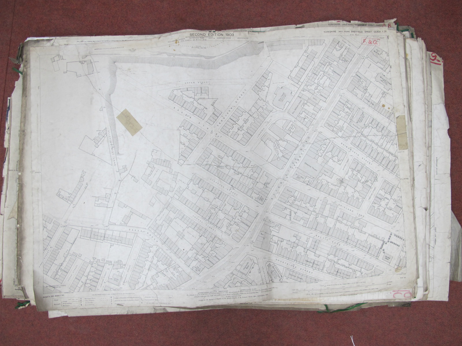 Sheffield North Maps, Attercliffe, Brightside - some dates noted 1890, 1893, 1903, dirty, some tears - Image 4 of 10