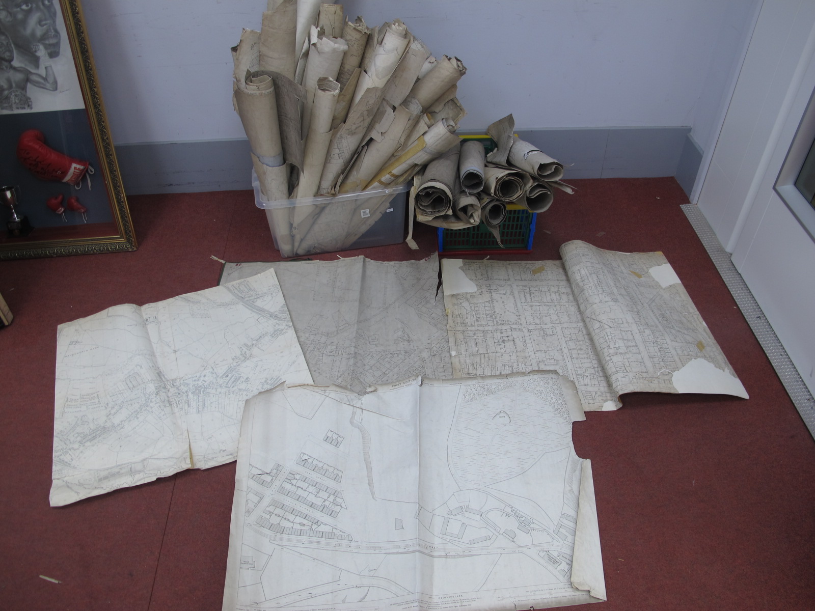 A Large Quantity of Derbyshire and Yorkshire Map, in torn and poor condition, sold as seen.