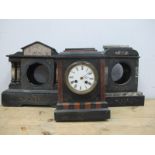 A XIX Century Black Slate Mantle Clock; together two black slate cases. (3)