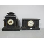 A Late Victorian Ebonised Mantle Clock, of architectural form, the white enamel dial with Roman