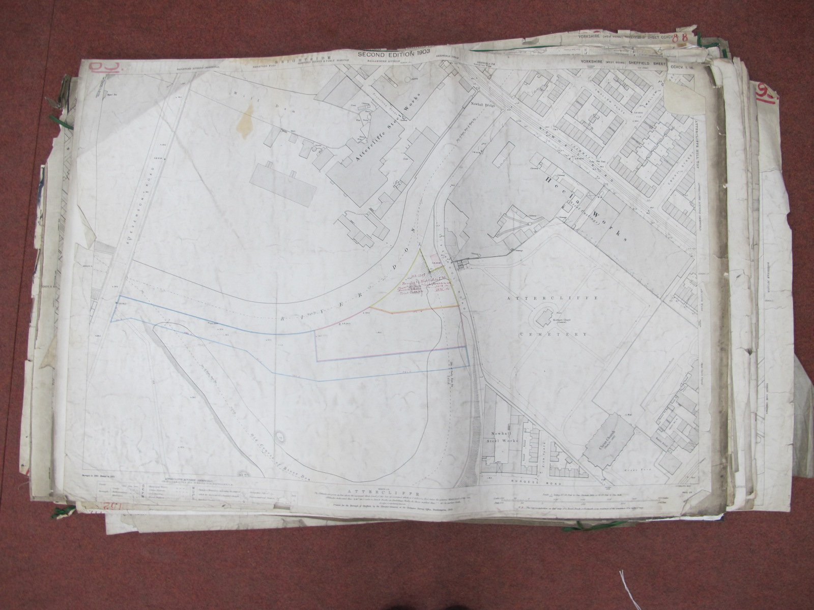 Sheffield North Maps, Attercliffe, Brightside - some dates noted 1890, 1893, 1903, dirty, some tears - Image 5 of 10